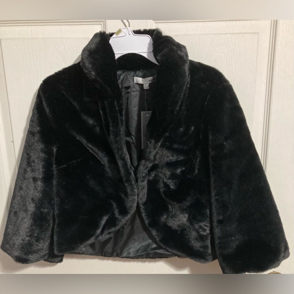 WD.NY Faux Fur Black Shrug, size Large